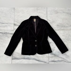 VTG Faded Glory Blazer Black Velvet 2 Button Women L Dark Academia Gothic Office